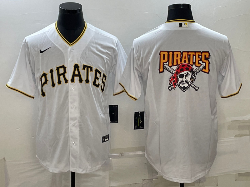 Men's Pittsburgh Pirates White Team Big Logo Cool Base Stitched Baseball Jersey Men's Pittsburgh Pirates White Team Big Logo Cool Base Stitched Baseball Jersey